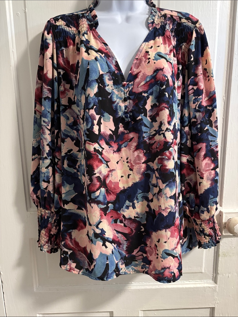 Zac & Rachel Woman Floral Print Long-Sleeve Blouse - Pink & Blue Size 2X
